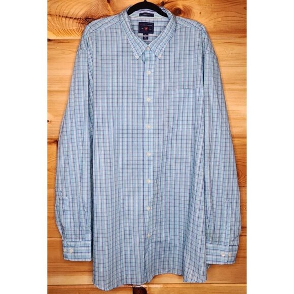 Saddlebred Easy Care Gray Teal Plaid Lightweight Button Down Mens 3XTL - Picture 14 of 16